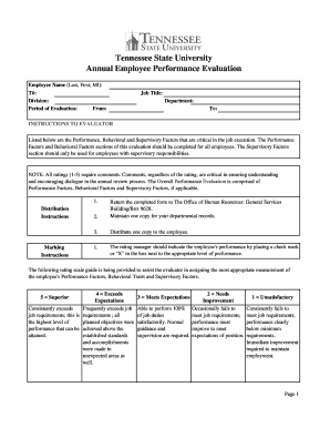 Tennessee State University Annual Employee Performance Evaluation