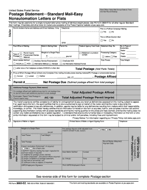 USPS Postage Statement Form 3602-EZ