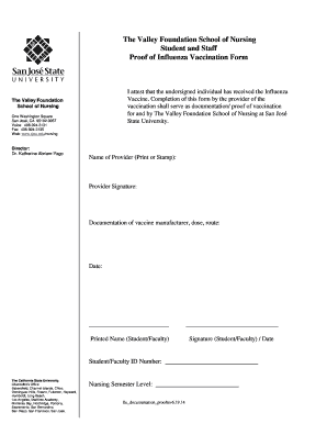 Influenza Vaccination Proof Form