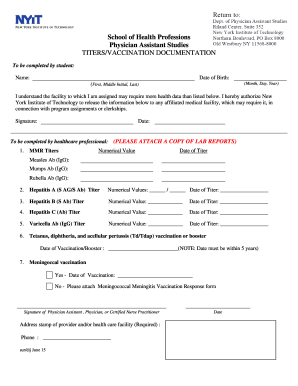 Physician Assistant Vaccination Form