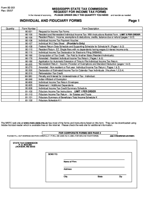 Mississippi Income Tax Form Request