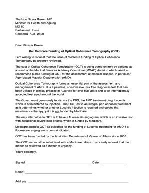 Letter Requesting Medicare Funding for Optical Coherence Tomography