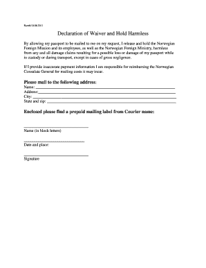 Declaration of Waiver and Hold Harmless
