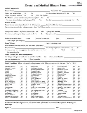 Dental and Medical History Form