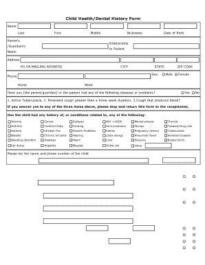 Child Health and Dental History Form
