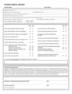 Patient Dental History Form