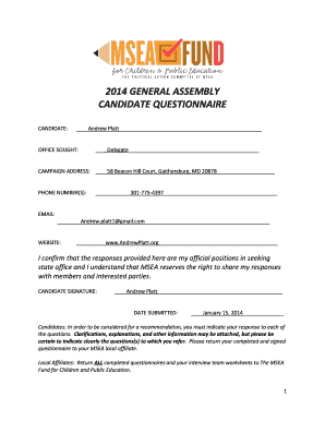 Maryland Delegate Candidate Questionnaire