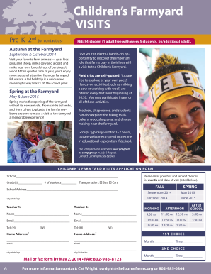 Children's Farmyard Visit Application Form