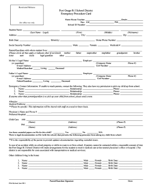 Emergency Procedure Card