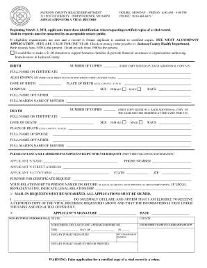 Jackson County Vital Record Application