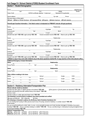 Fort Osage R-1 School District Student Enrollment Form