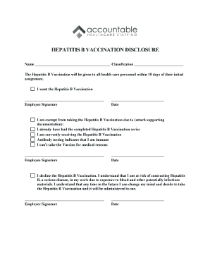 Hepatitis B Vaccination Disclosure Form