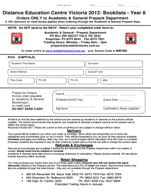 Distance Education Centre Victoria Year 8 Book Order Form