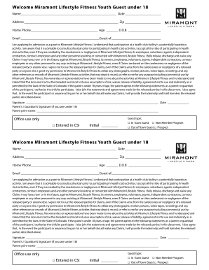 Miramont Lifestyle Fitness Youth Guest Waiver