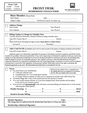 Miramont Lifestyle Fitness Membership Change Form