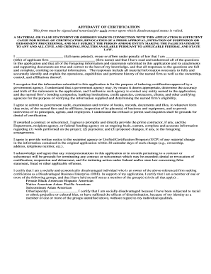 Affidavit of Certification for Disadvantaged Business Enterprise