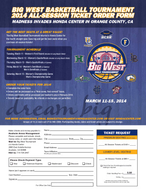 Big West Basketball Tournament All-Session Ticket Order Form