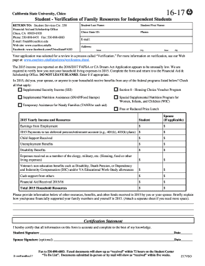 California State University Verification of Family Resources