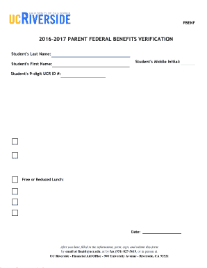 2016-2017 Parent Federal Benefits Verification Form