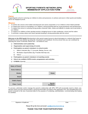 SPORTING PARENTS NETWORK SPN MEMBERSHIP APPLICATION FORM - sportsschool edu