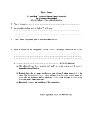 Dr. Ambedkar Foundation National Essay Competition Entry Form
