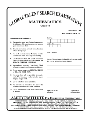 Amity Mathematics Exam Form