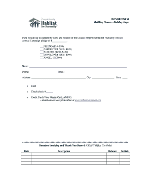 Coastal Empire Habitat for Humanity Donor Form