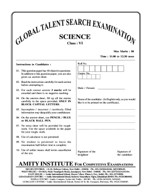 Science Exam Paper for Class VI