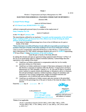 Workers' Compensation Injury Election Form