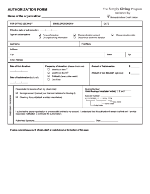 Authorization Form for Electronic Donations