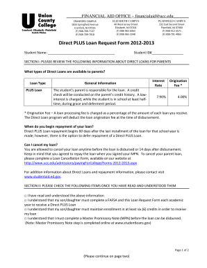 Direct PLUS Loan Request Form 2012-2013
