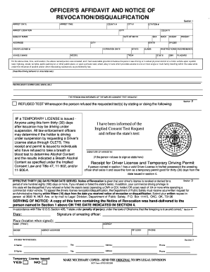 Officer's Affidavit and Notice of Revocation/Disqualification