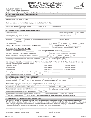 Group Life Waiver of Premium Claim Form
