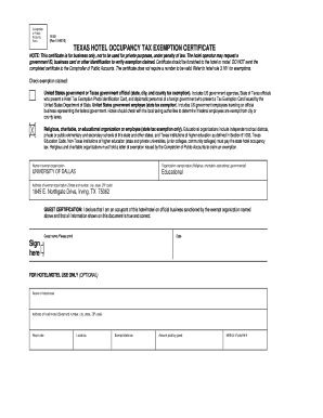 Texas Hotel Occupancy Tax Exemption Certificate
