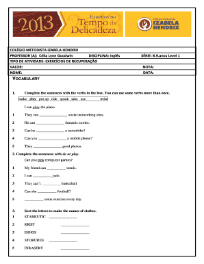Exercícios de Recuperação de Inglês
