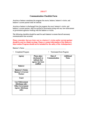 Batterer Program Communication Checklist Form