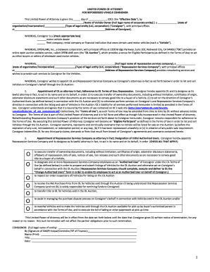 Limited Power of Attorney for Repossessed Vehicle Consignor