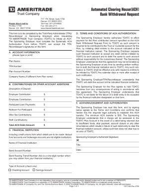 ACH Bank Withdrawal Request Form