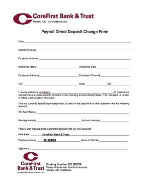 Payroll Direct Deposit Change Form