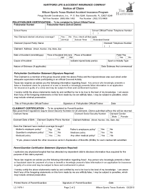 Wilson Sports Texas Student Accident Insurance Claim Form
