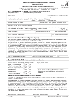 Bene-Marc Texas Student Accident Insurance Claim Form