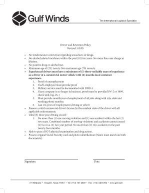 Driver and Retention Policy Application