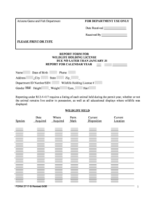 Arizona Wildlife Holding License Report Form
