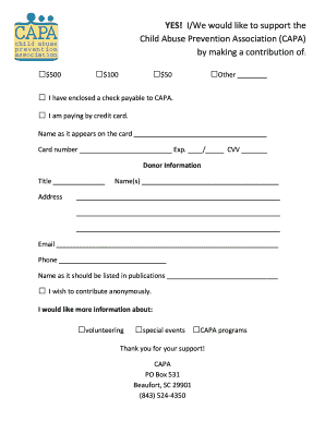 Child Abuse Prevention Association Donation Form