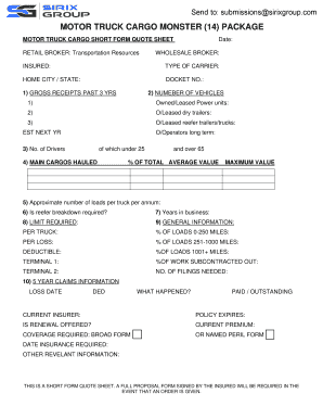 Motor Truck Cargo Insurance Quote Sheet