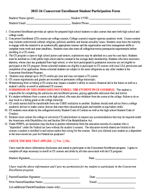 Concurrent Enrollment Student Participation Form