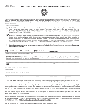 Texas Hotel Occupancy Tax Exemption Certificate
