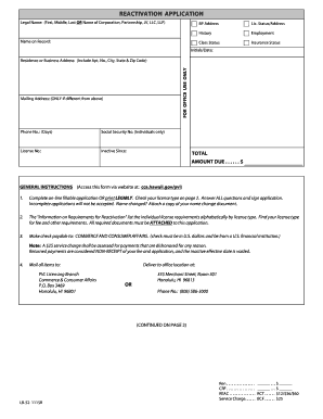Hawaii Professional License Reactivation Application