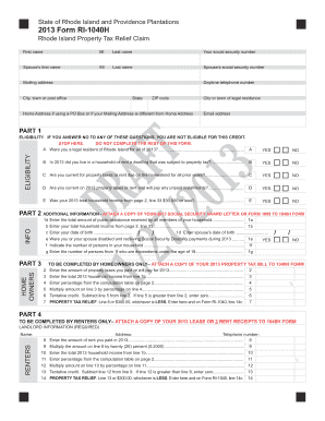 Rhode Island Property Tax Relief Claim Form