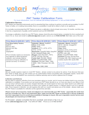 PAT Tester Calibration Order Form